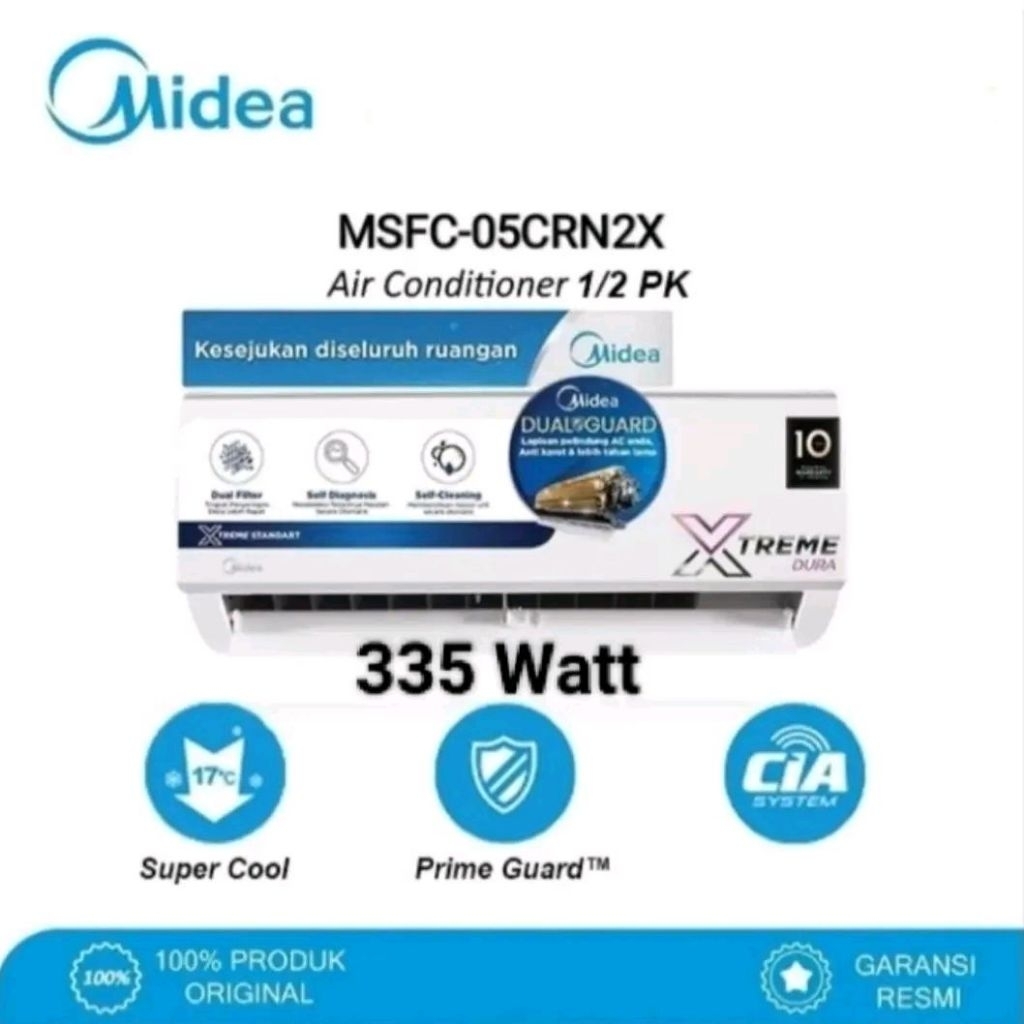 AC 1/2pk Midea MSFCE-05CRN2X + Psg | 0,5 pk MSFCE05CRN2X 05CRN2 1/2 pk