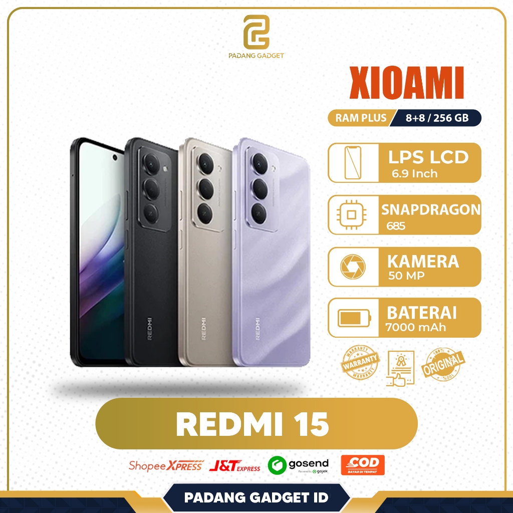 XIAOMI REDMI 15 NFC 8/128 & 256 GB HANDPHONE BATRAI BESAR 7000 MAH LAYAR 144 HZ GARANSI RESMI
