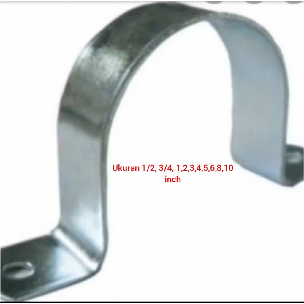 Klem pipa tembok Plat besi Galvanis ukuran 1/2, 3/4,1,2,3,4,5,6,8,10 inch / klem tembok pipa besi