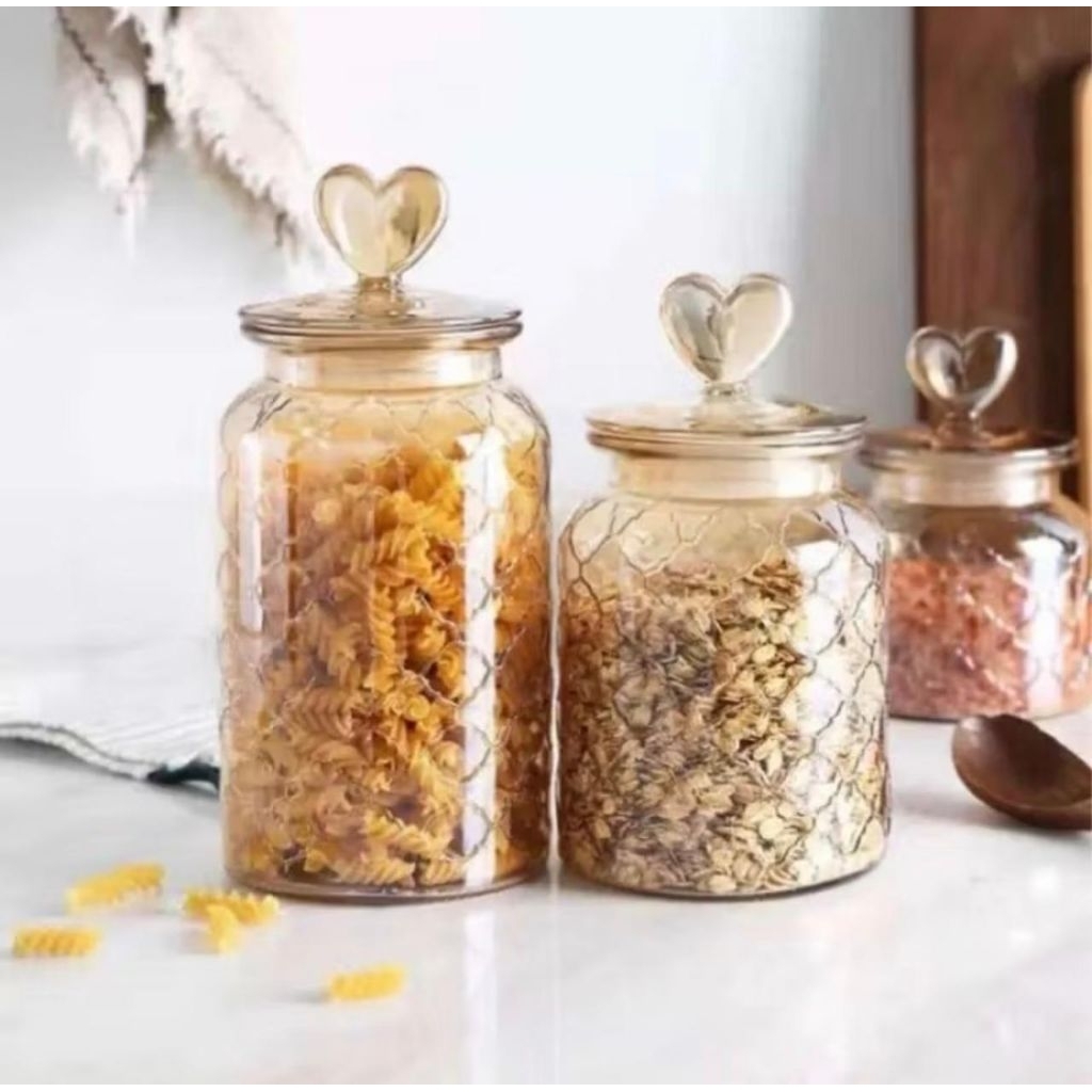 Toples kaca tutup hati set 3 |toples kaca kue |toples kaca kue lebaran