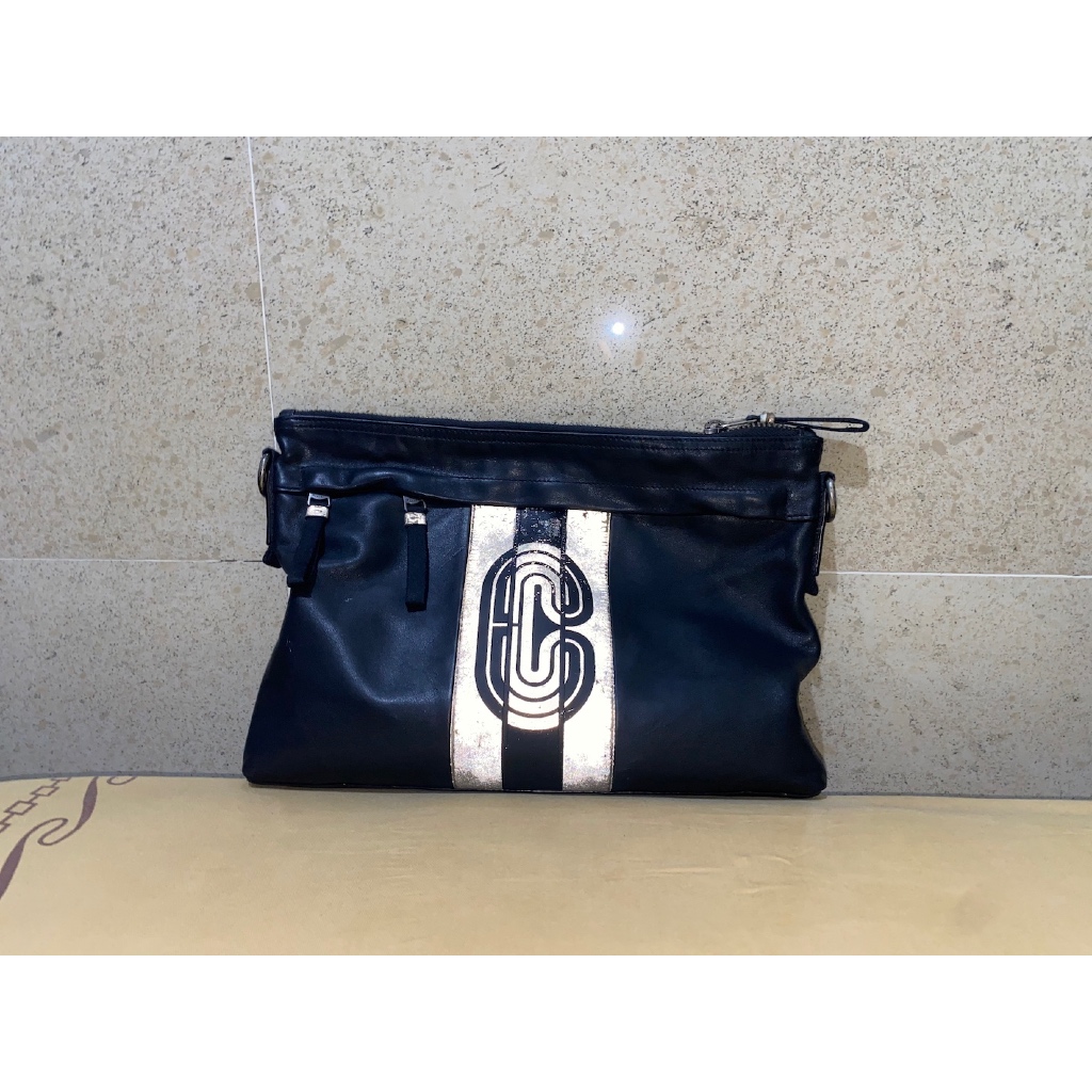tad hand bag sling pria cowo brand Coach full leather kulit hitam black preloved