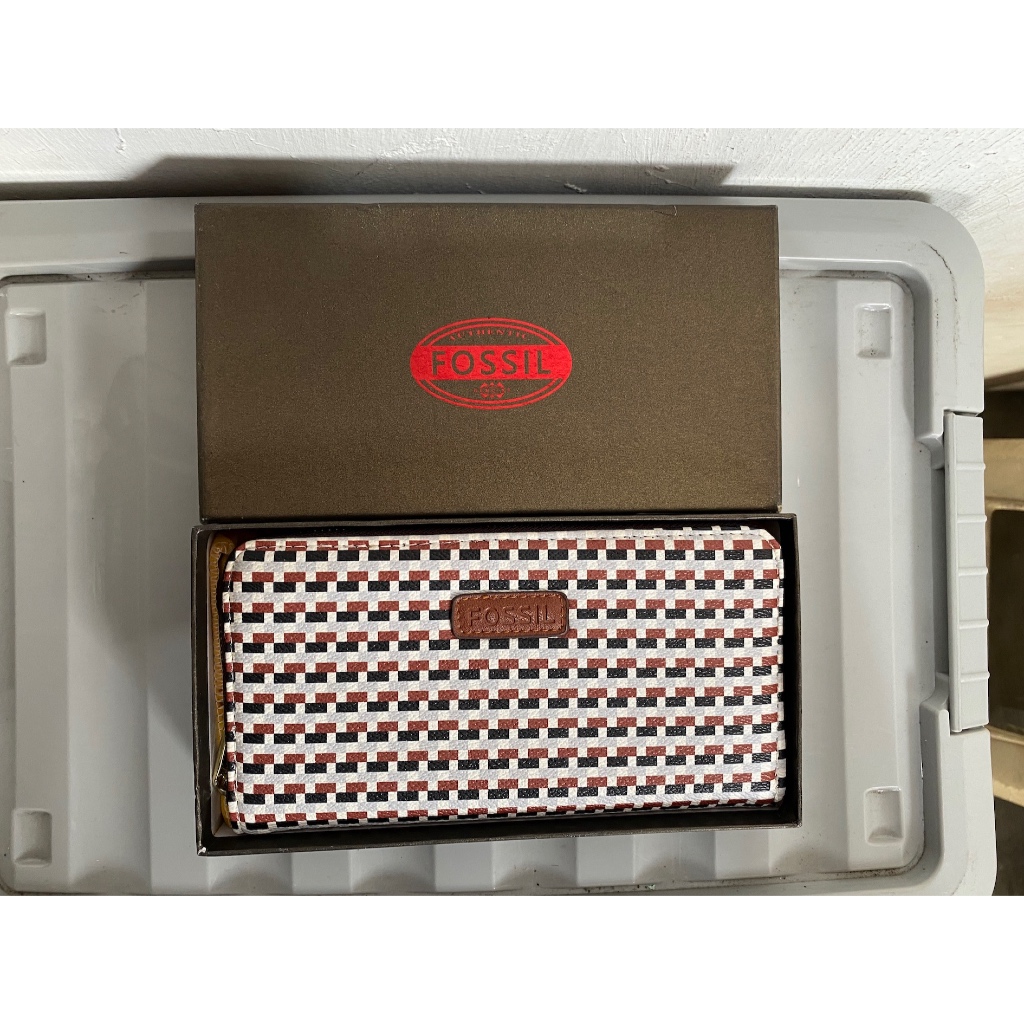 dompet panjang wallet ala fossil leather brown coklat lengkap box dustbag masih baru NEW NBU