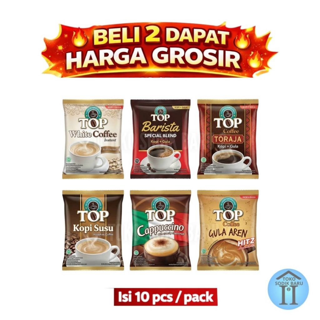 TSB II TOP Coffee Kopi Instan Renceng All Varian (Gula Aren / Cappuccino / White Coffee / Toraja) - 