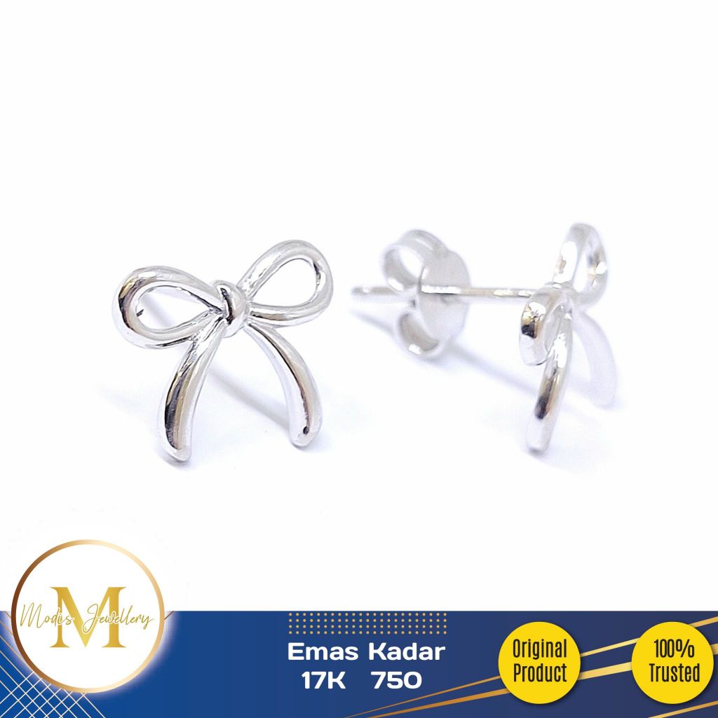 MODIS JEWELLERY - Anting Tusuk Pita Polos Putih - Emas 17k 750