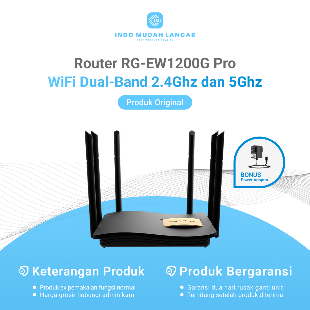 Router Ruijie Reyee RG-EW1200G PRO Dual-Band 2.4Ghz dan 5Ghz 6 Antena Bekas Original Bonus Adaptor