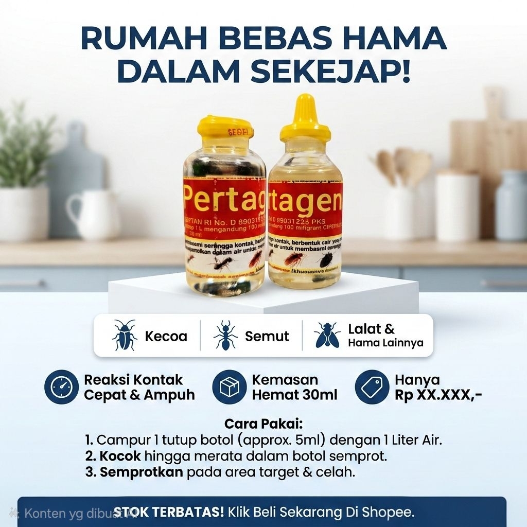 ​PERTAGEN Anti Kecoa Paling Ampuh - Cairan Pembasmi Kecoa & Serangga Sekali Semprot Mati Ke Sarangny