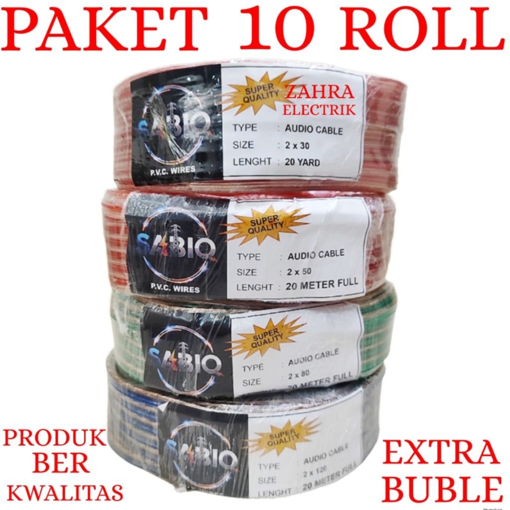 KABEL AUDIO / KABEL LISTRIK / KABEL TRANSPARAN SABIQ 20 METER FULL PAKET 10 ROLL