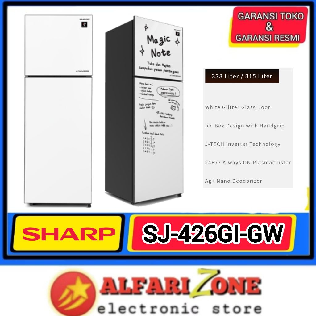 Kulkas Sharp 2 Pintu inverter 315L SJ426GIGW Kulkas Sharp Magic note SJ-426GI-GW J-Tech inverter SJ4