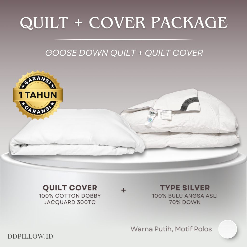 DDPillow Set Selimut Bulu Angsa Asli + Cover Cotton Polos, Type SIlver 70% Down / Duvet / Selimut Ho