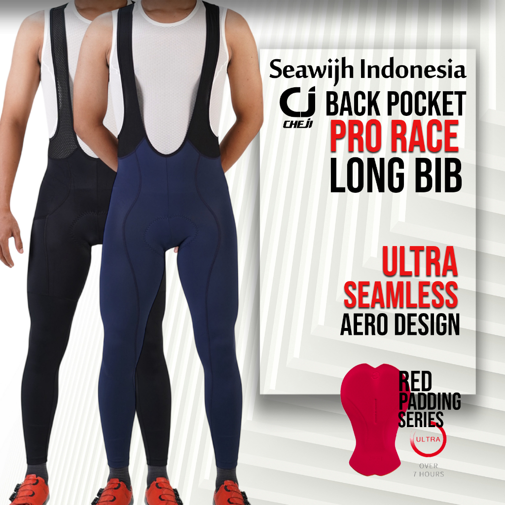 Bib Panjang Cheji Pro Race Back Pocket Cycling Long Bib Pants Celana Padding Sepeda Original