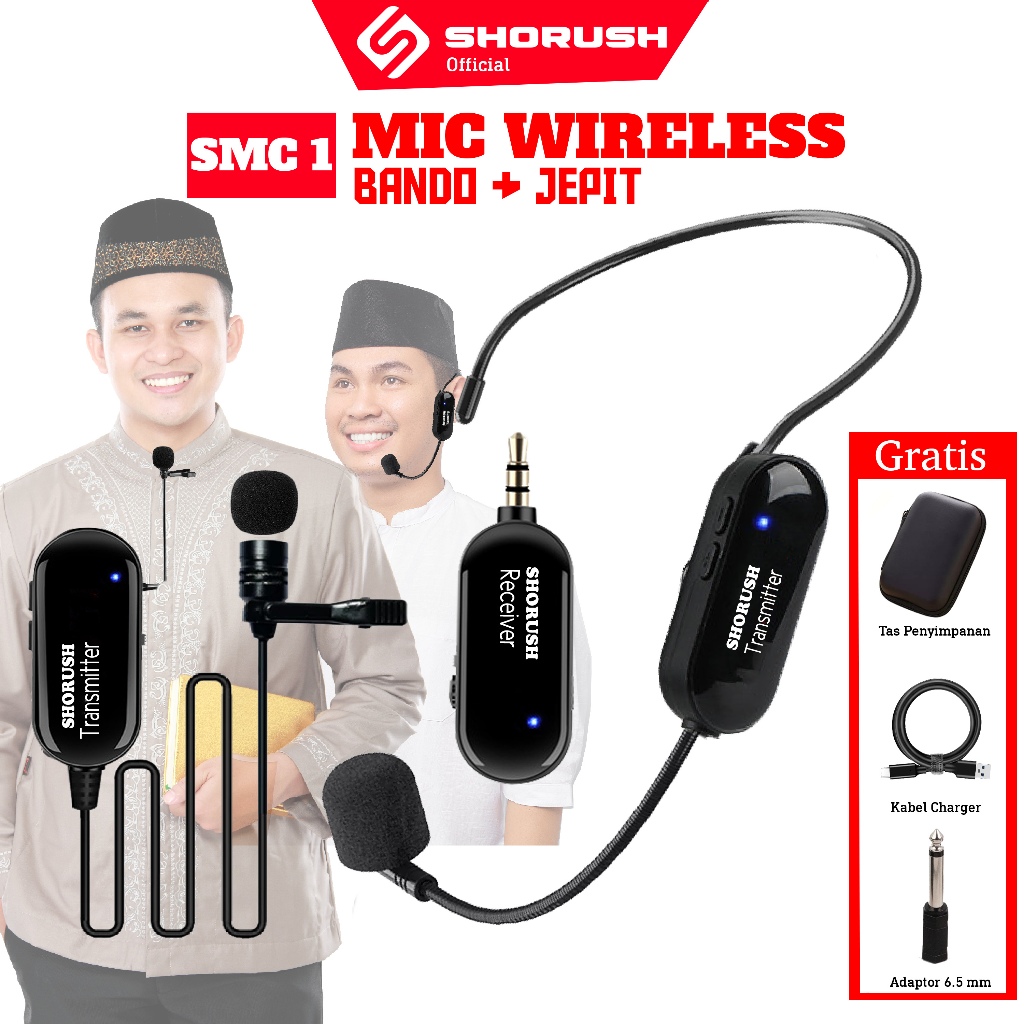 Shorush - SMC 1 Mikrofon Clip On Lavalier Wireless Jepit Bando Headset Microphone Meeting Pidato Pen