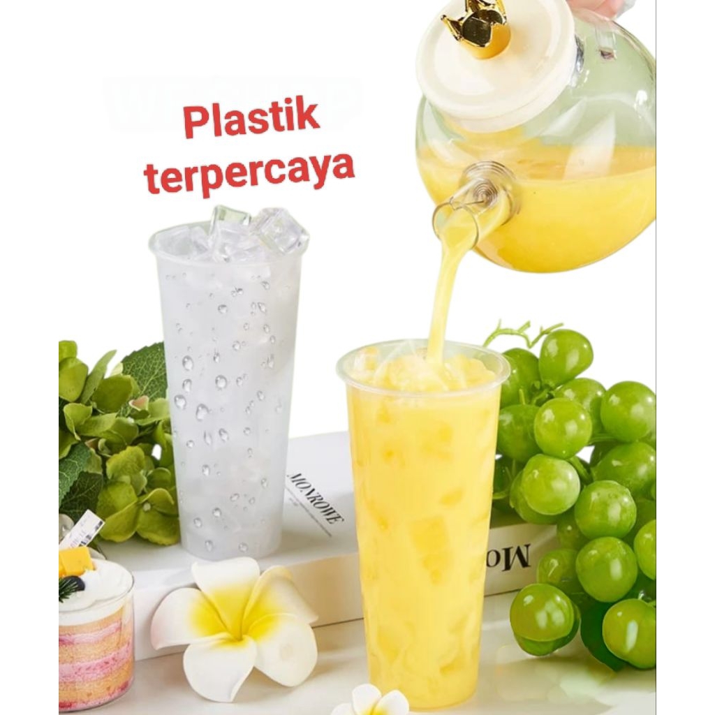 Isi 25set Gelas Plastik Injection Cup + Tutup PP Bening Frosted Transparan 12oz 140z 160z 220z / ...