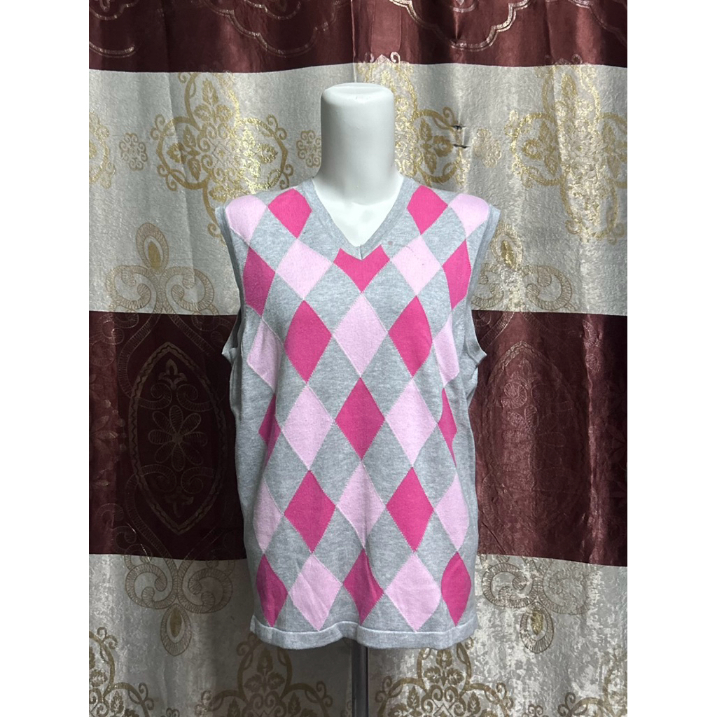 pl baju wanita vest rajut motif ketupat warna pastel gemas abu mix pink / atasan kutung outer