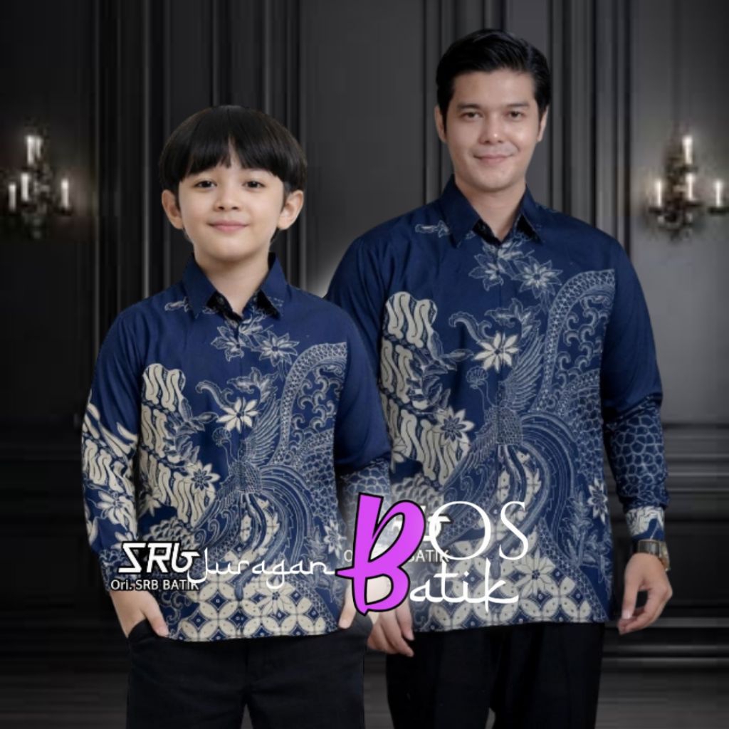 Batik Warna Navi Navy Couple Ayah Dan Anak Cowok Lengan Panjang Batik Anak Laki-laki Batik Katun