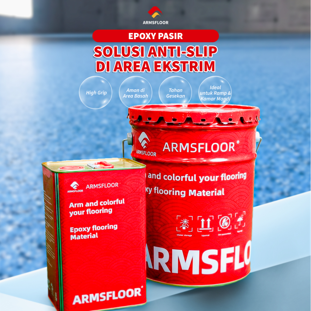 ARMSFLOOR Cat Lantai Epoxy Top Coat PASIR 1 Set Lengkap (Top Coat + Hardener) | Industrial, Gudang, 