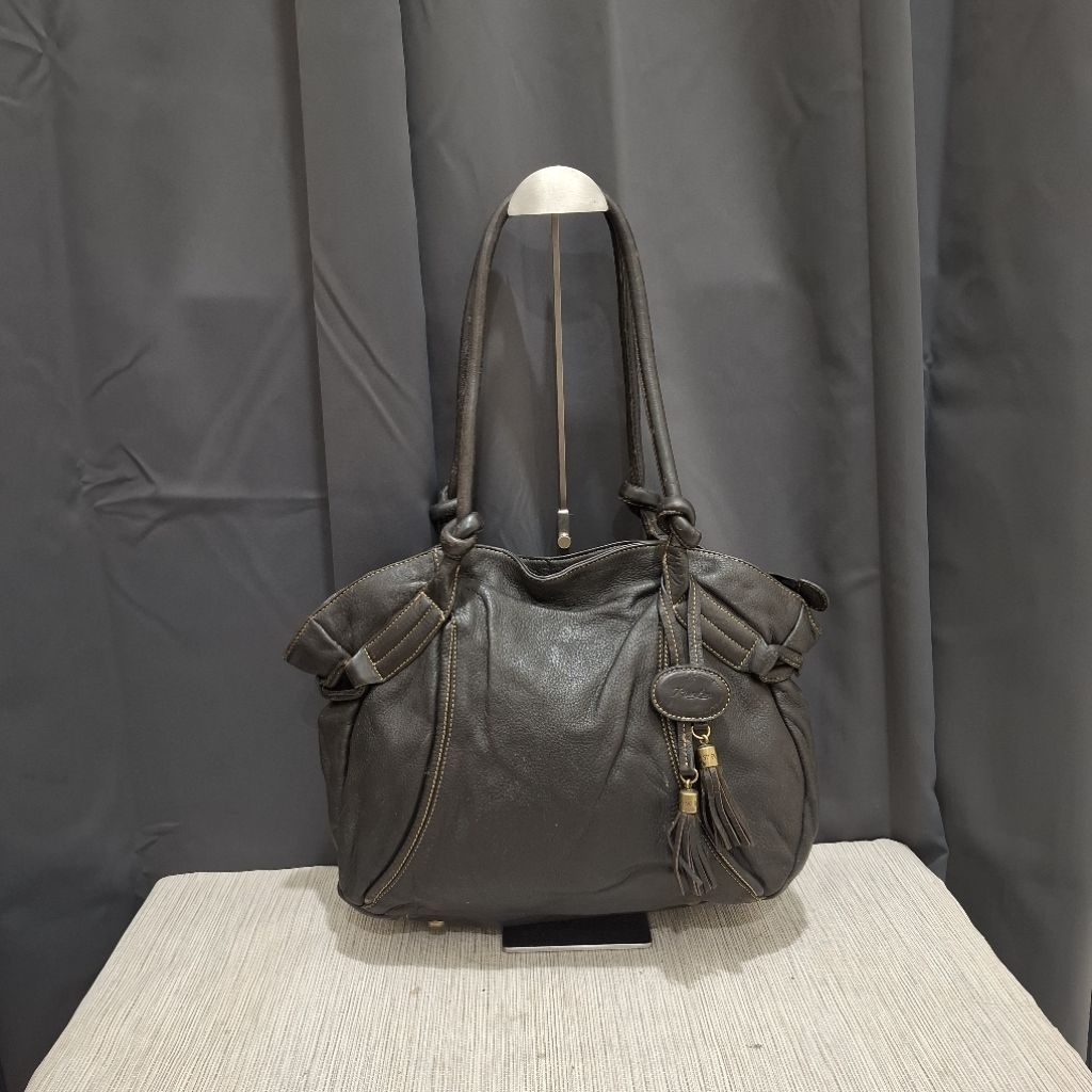 Rhizliza Hobobag Kulit Asli in Dark Brown