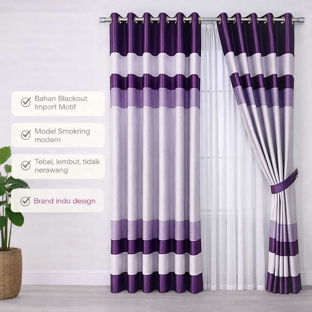 Gorden Smokring Blackout Motif Tirai Jendela Minimalis Modern Gorden Ruang Tamu Elegan