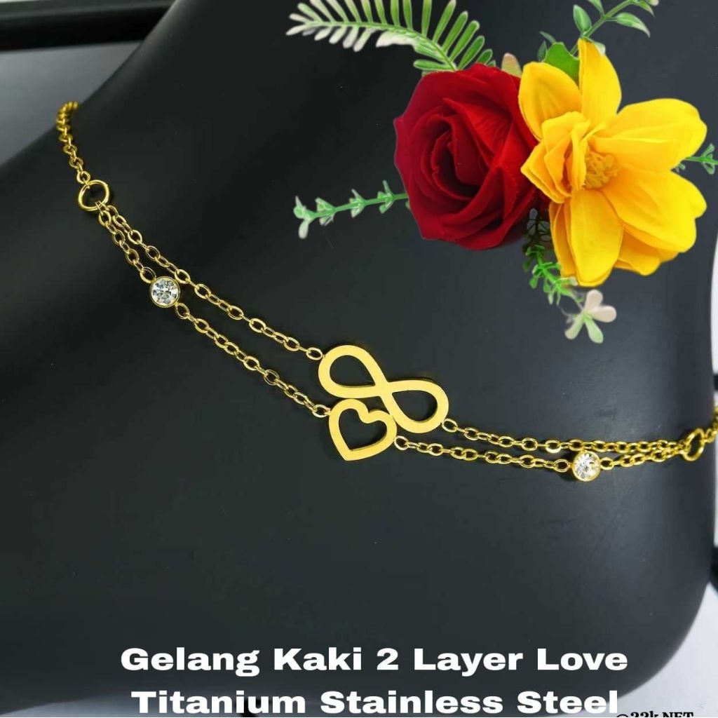 Gelang kaki 2 layer loveee titanium