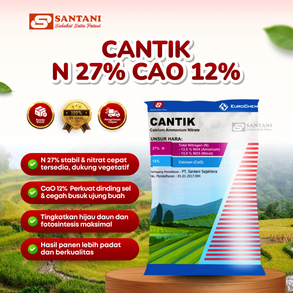Pupuk Cantik N 27% + CaO 12% 50Kg - Pupuk Nitrogen Kalsium untuk Suburkan Daun Cegah Busuk Buah Tana
