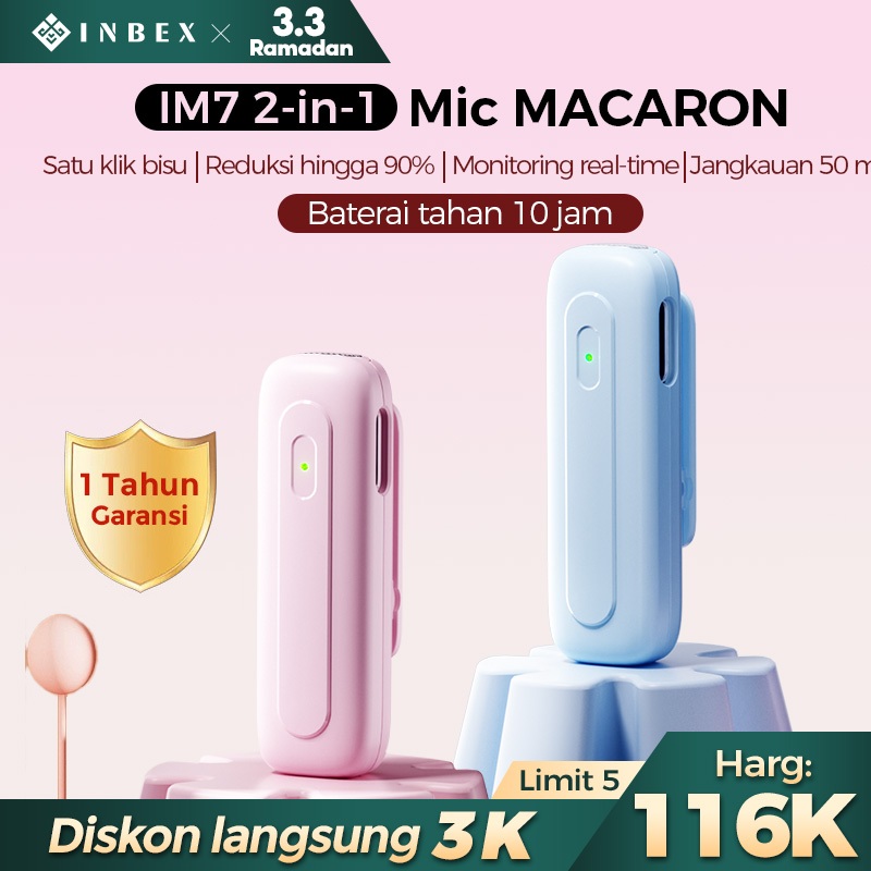 INBEX IM7 Mic Wireless Clip on Macaron Microphone TikTok YouTube Facebook Live Streaming