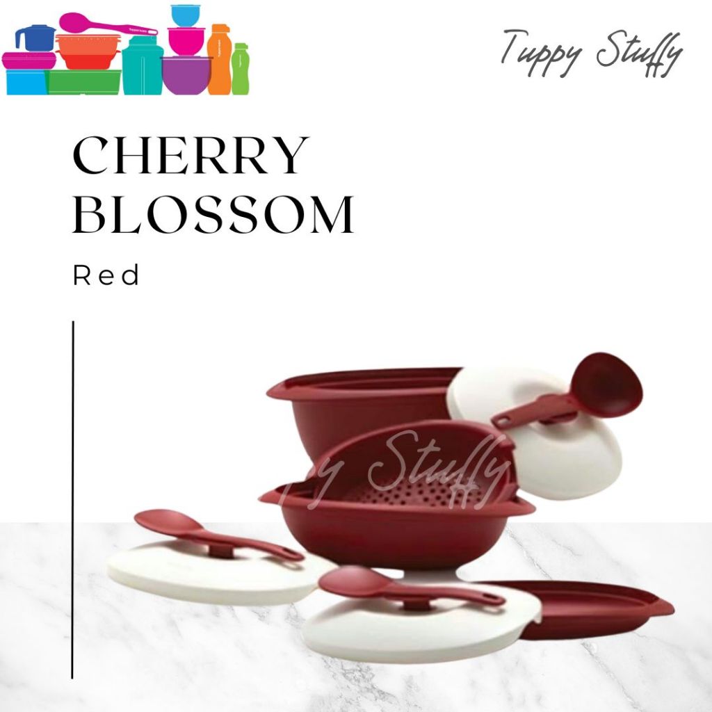 Cherry Blossom set Tupperware Red | Wadah saji Prasmanan set ori/ Tempat saji tupperware