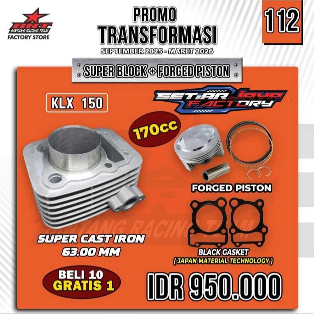 Blok Boreup BRT 63 66 68 Klx 150 Klx 140 Dtracker 150 Casting Iron - Forged Ceramic Set Piston Forge