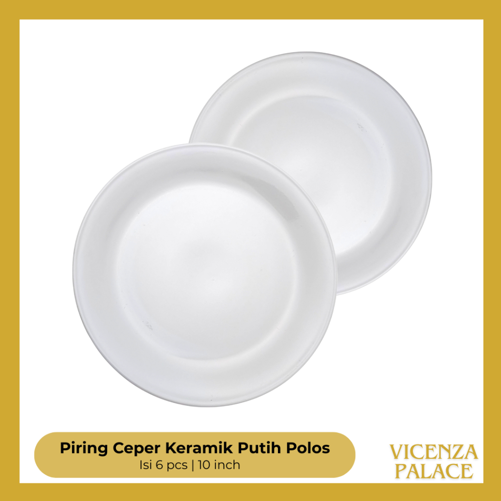 Piring Makan Ceper Keramik Putih Polos Sunbird Lucky Ukuran 10 inch (6 PCS)