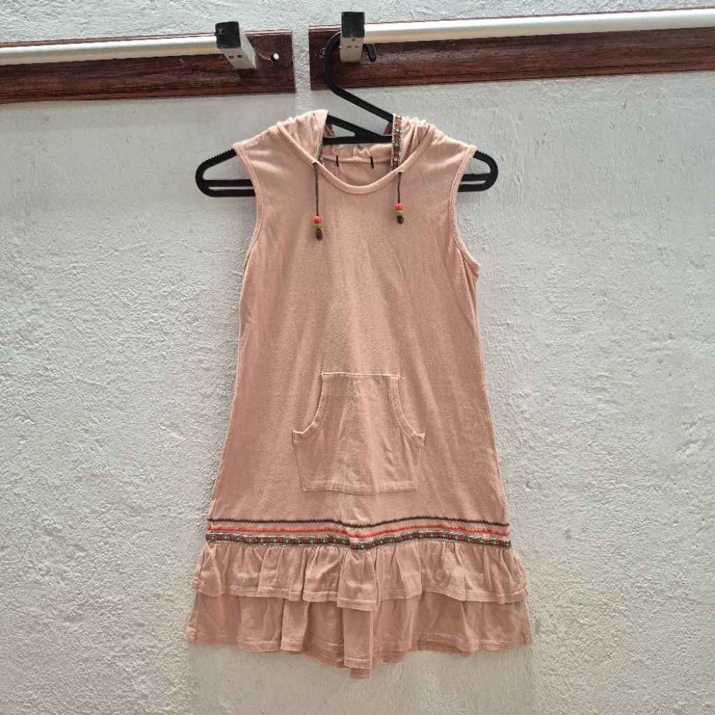Sleeveless Boho Hoodie Mini Dress - Peach Pink