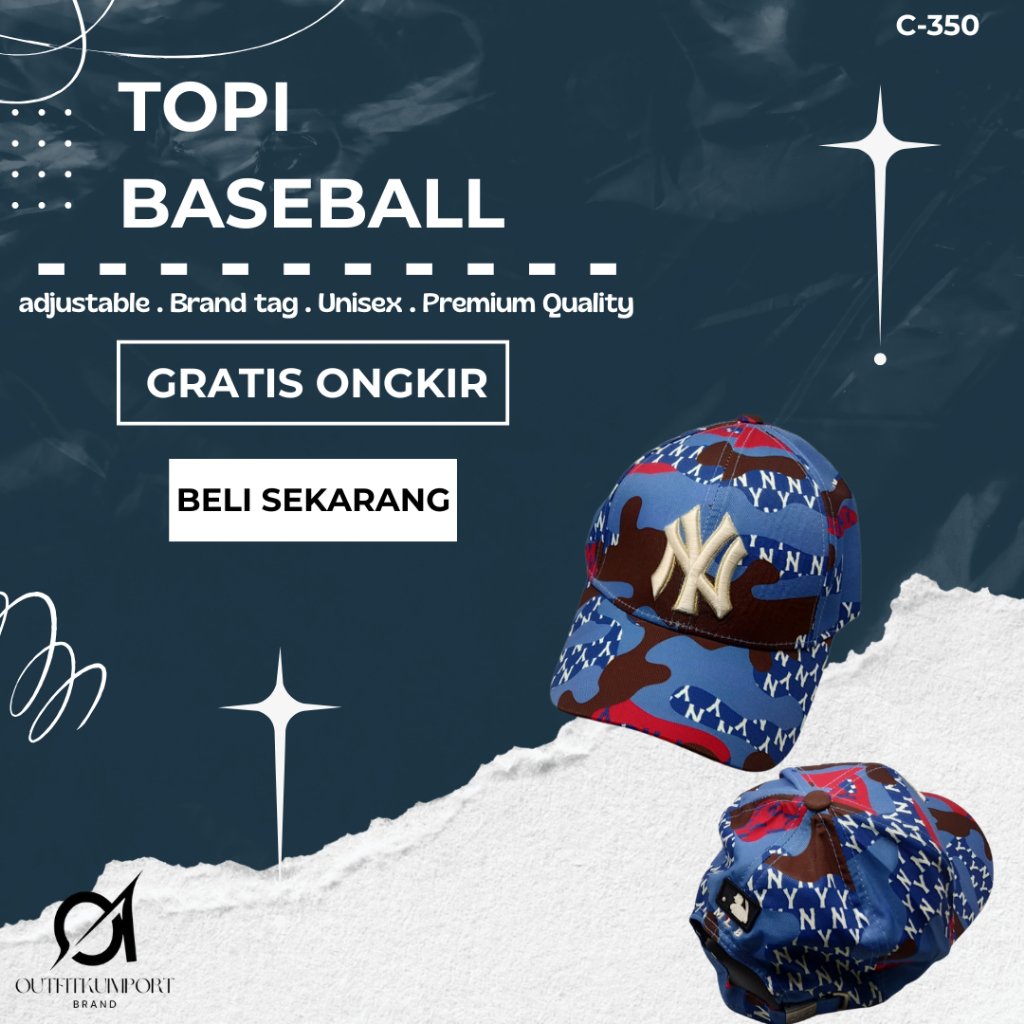 C-350 Topi Baseball MLB NY Swamp Monogram Ball Cap Blue