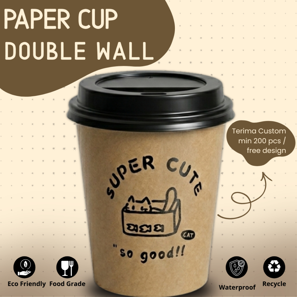 [50pcs]Gelas Kertas Paper cup Single Wall Kraft 8oz 12oz cup coffee + tutup custom | gelas kertas ta