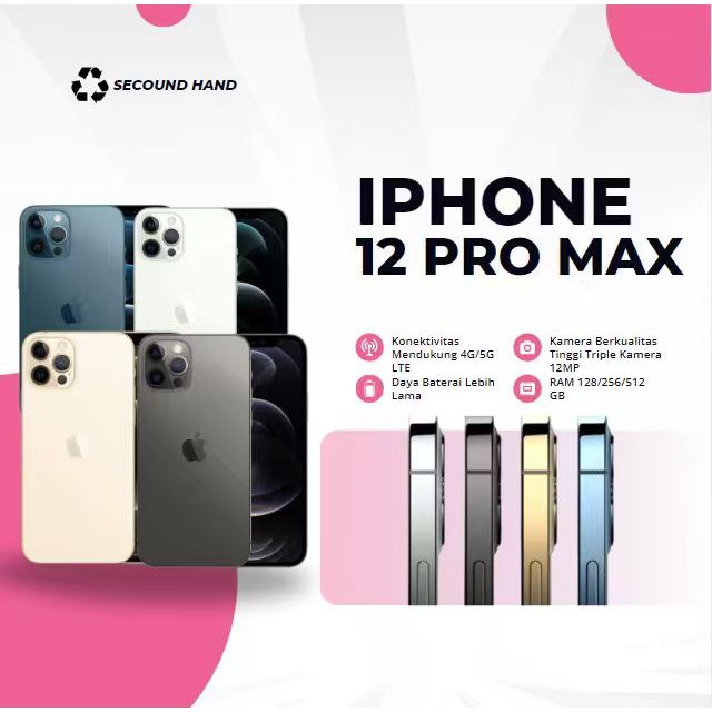 iPhone 12 Pro MAX 128GB 256GB IMEI Terdaftar Tangan Kedua 100% ORI Fulset Kondisi Perfect