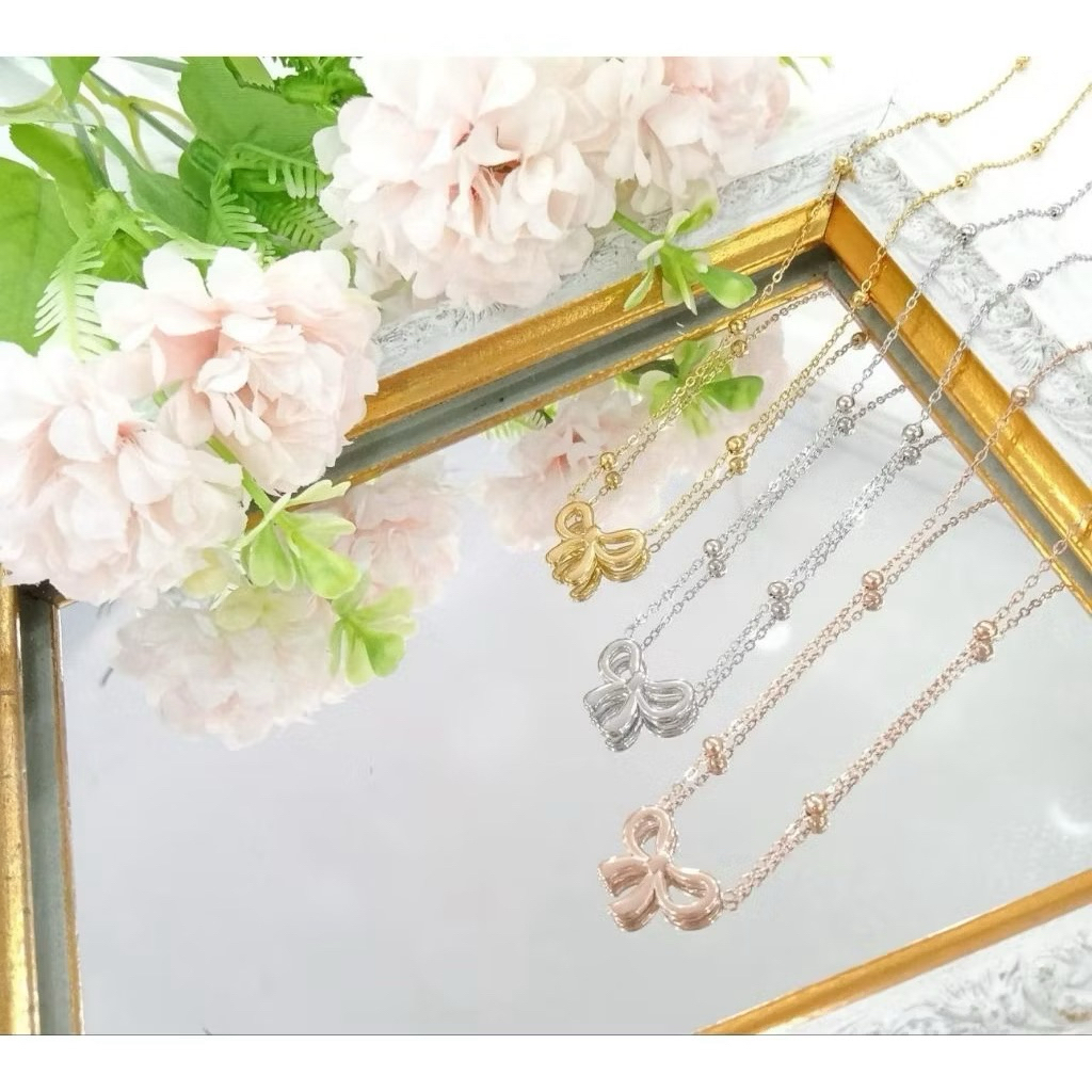 Kalung rantai titanium wanita strip pita besar