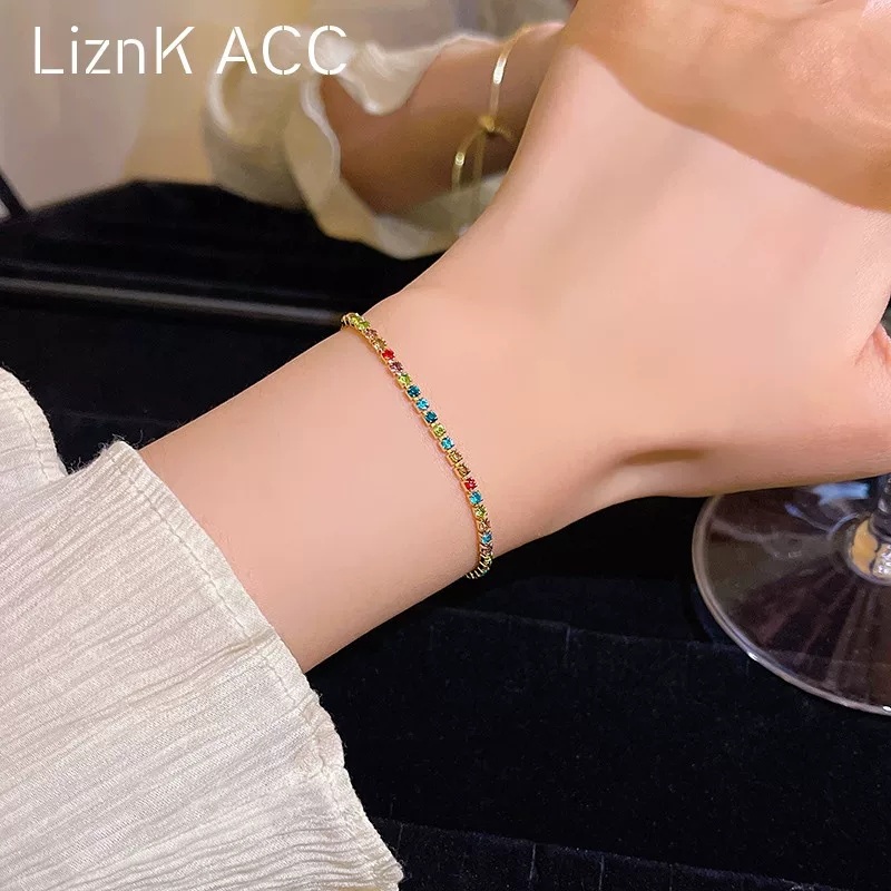 Gelang Serut Manik Manik Kristal Emas Titanium Anti Karat Gelang Wanita Pergelangan Tangan Elegan