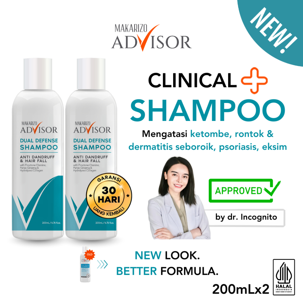 PAKET ISI 2 - Makarizo Advisor Dual Defense Shampoo 200mL - Clinical Shampoo / Atasi Rambut Rontok d