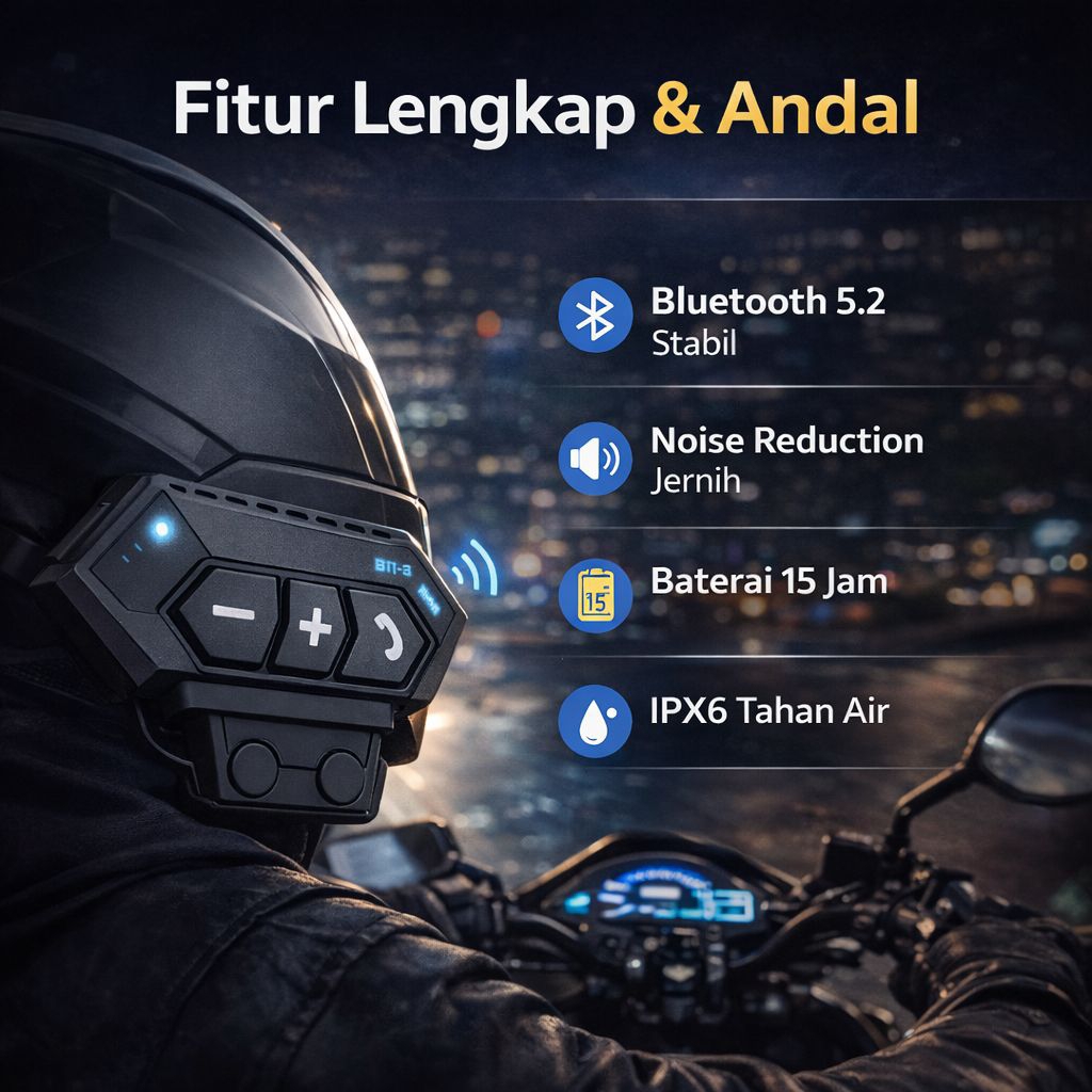 Headset Helm Bluetooth Anti Air Motor Headset Bluetooth Helm Full Face Noise Reduction HiFi 500mAh 1