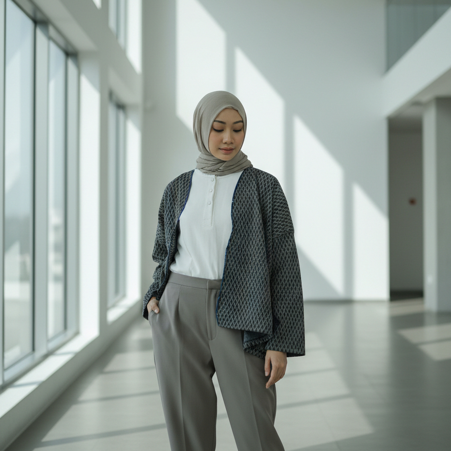 Zaskia Sungkar - Paraya Outer Casual Motif Geometris OOTD Hijab Modern Allsize