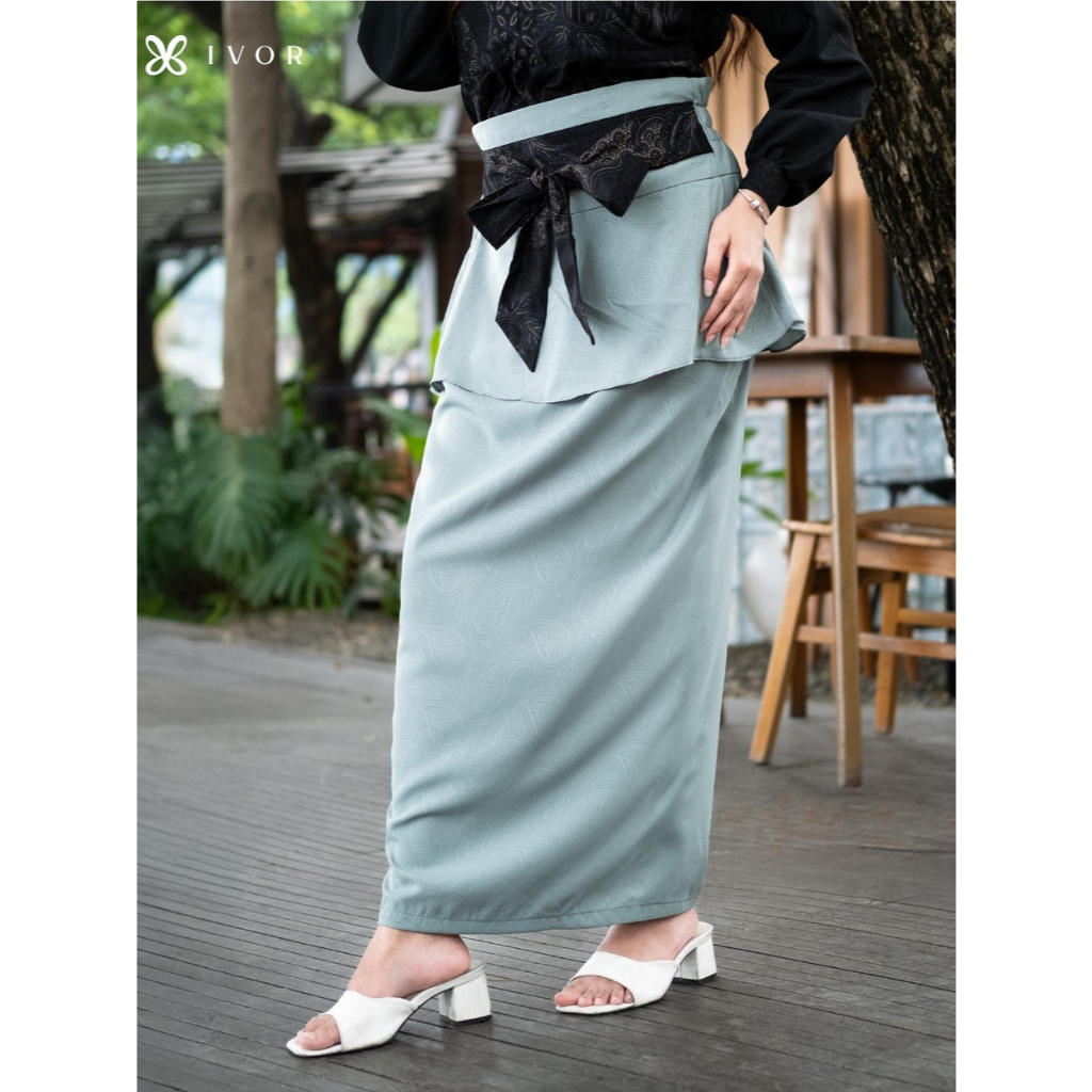 HAVAR x IVOR Kyra Skirt Sage Rok Batik Hijau Panjang Wanita