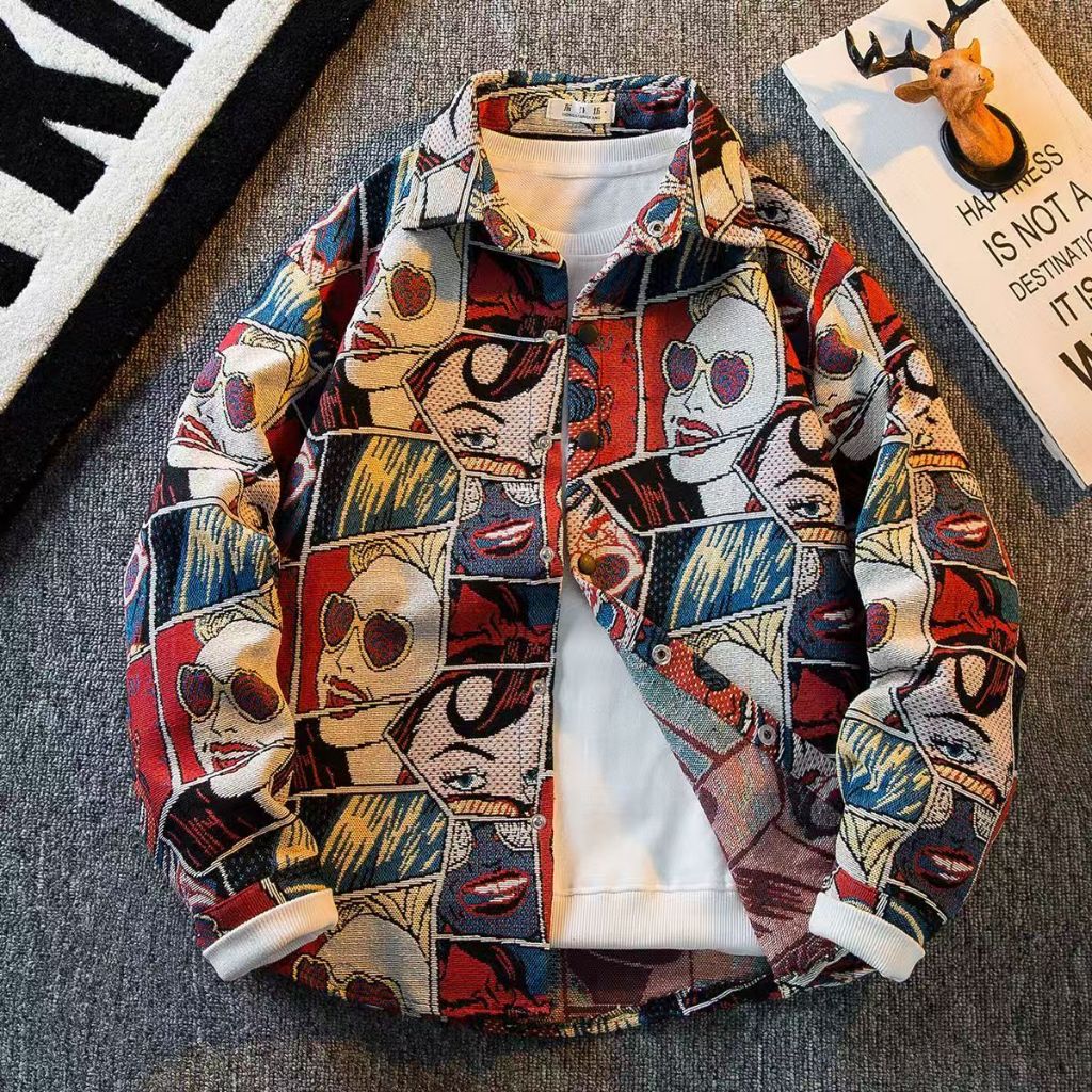 Jaket cardigan pendek pria batik klasik dengan lengan panjang kasual
