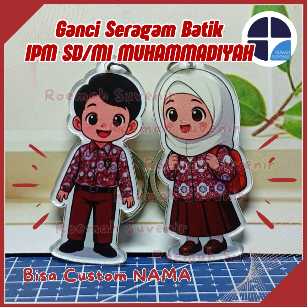 [SOUVENIR] Gantungan Kunci Akrilik Seragam Batik SD Muhammadiyah || Baju Batik Sekolah SD || Seragam