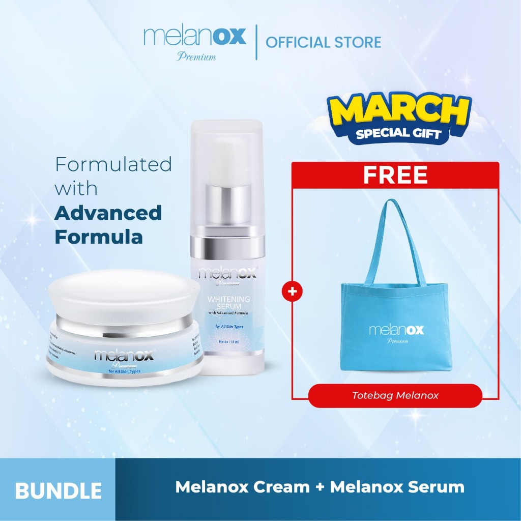 Paket Melanox Premium Serum + Melanox Premium Cream Bundle Combo Cream Serum Whitening Menyamarkan N