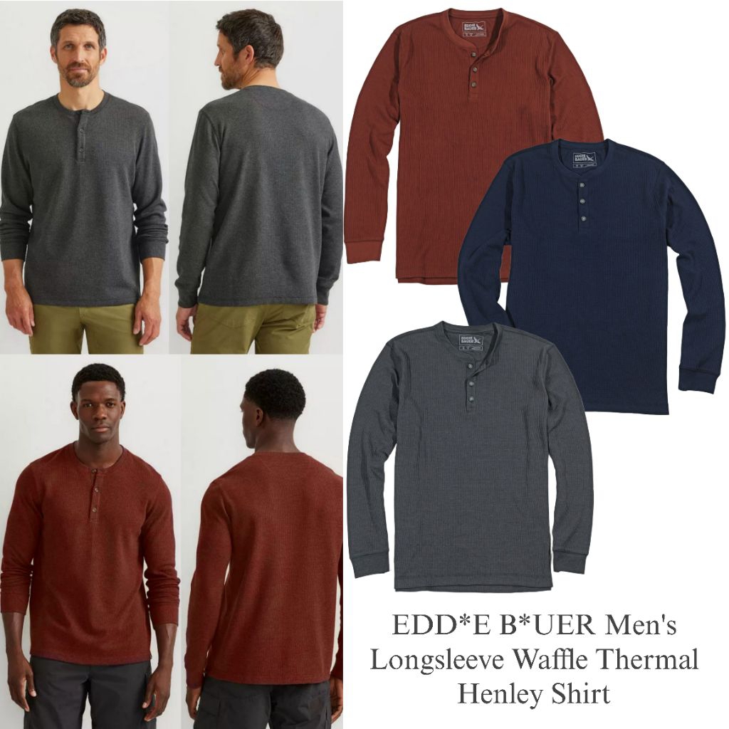 EDD*E B*UER Men’s Longsleeve Waffle Thermal Henley Shirt / T-shirt thermal henley pria original bran