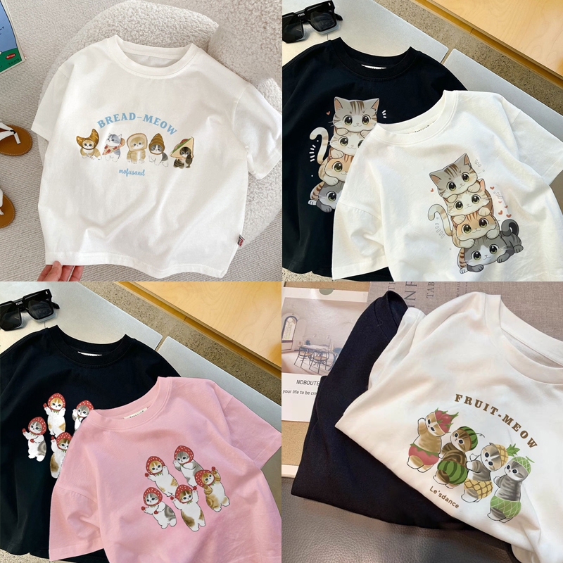 Dailyway Baju Kaos Anak Perempuan | T-shirt Terbaru Import Untuk usia 2-12 Tahun | Cetakan kucing ke