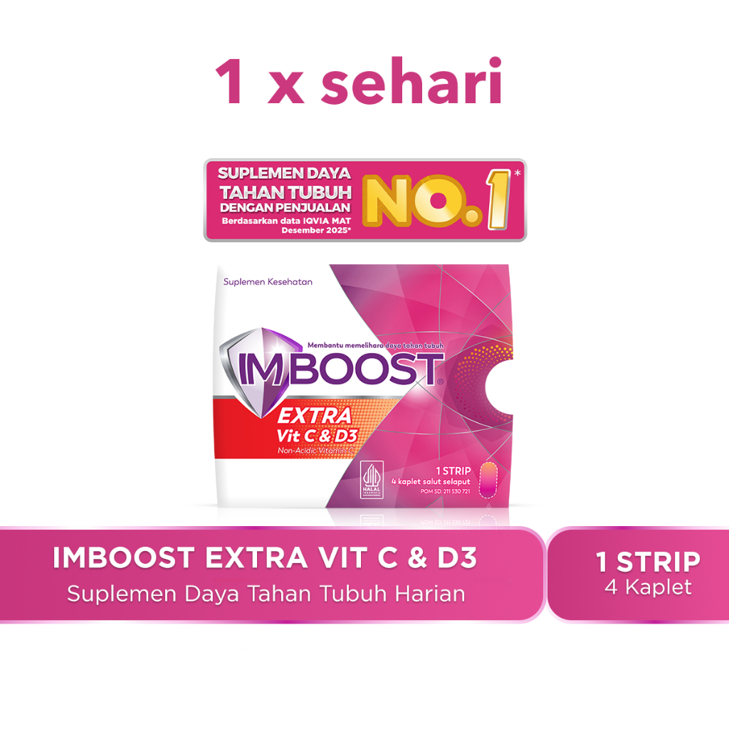 Imboost Extra Vit C & D3 Suplemen Tablet Daya Tahan Tubuh Non-Acidic Vitamini C isi 1 Strip @4 Kaple