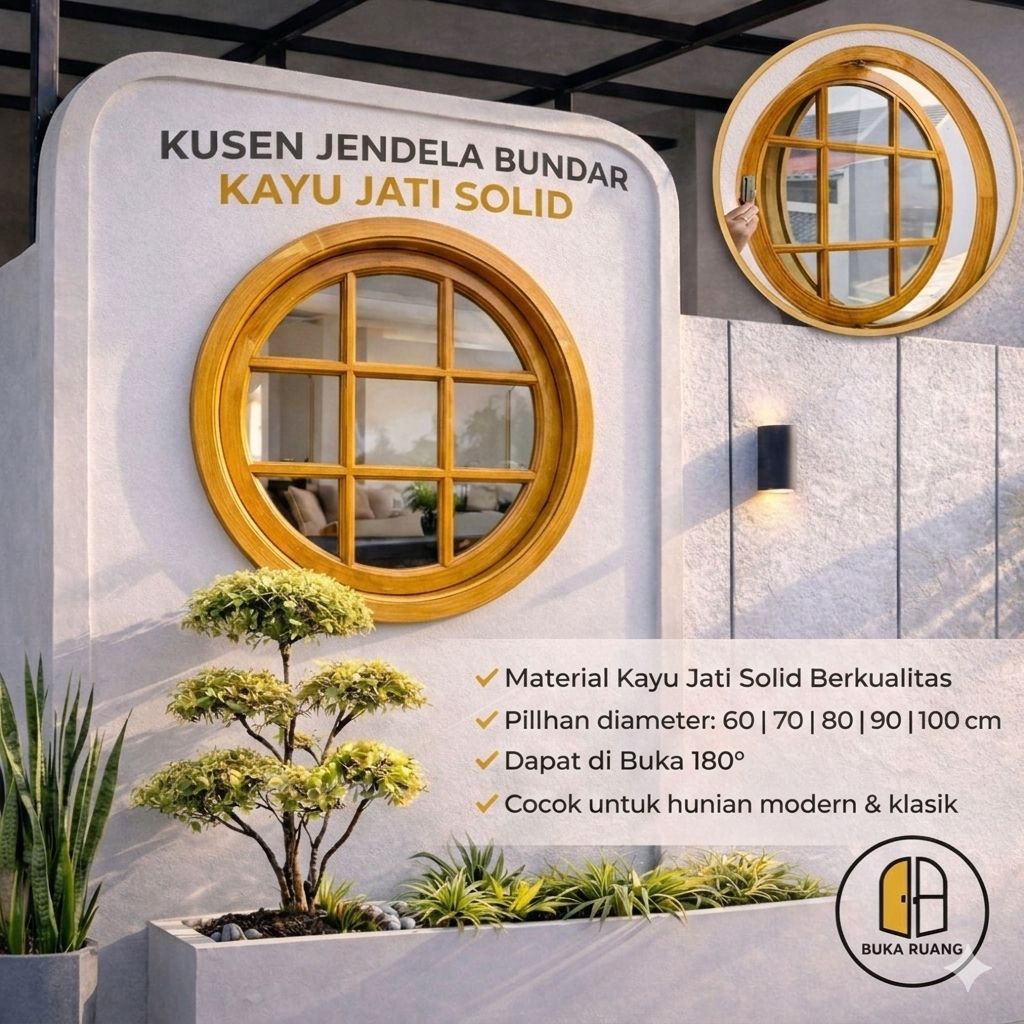 Jendela Bulat Jati Buka . Diameter 60cm sampai 120cm / kusen jendela kayu model baru / kusen jendela