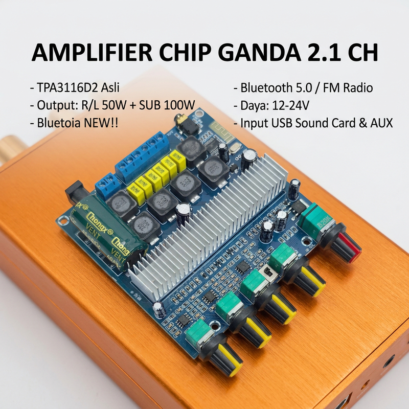 TPA3116 Bluetooth Amplifier Class D 2.1CH 2x 50W + 100W with NE5532 Tone Original Dual Chip TPA3116D