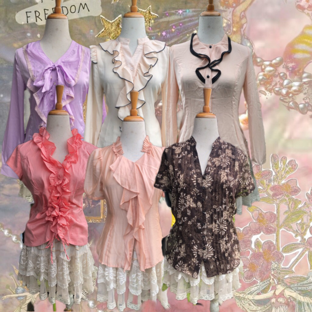 coquette, kemeja ruffle, sawako, shoujou girl, polkadot, retro, 2000era, 90s, 80s, 70s, vintage, yea