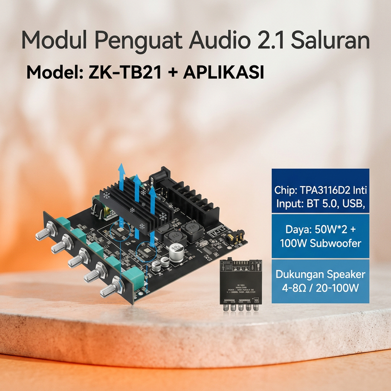 Modul Amplifier Bluetooth 5.0 TPA3116D2 2.1 Channel 50W+50W+100W Bass Kuat DC12-24V Untuk Speaker Ak