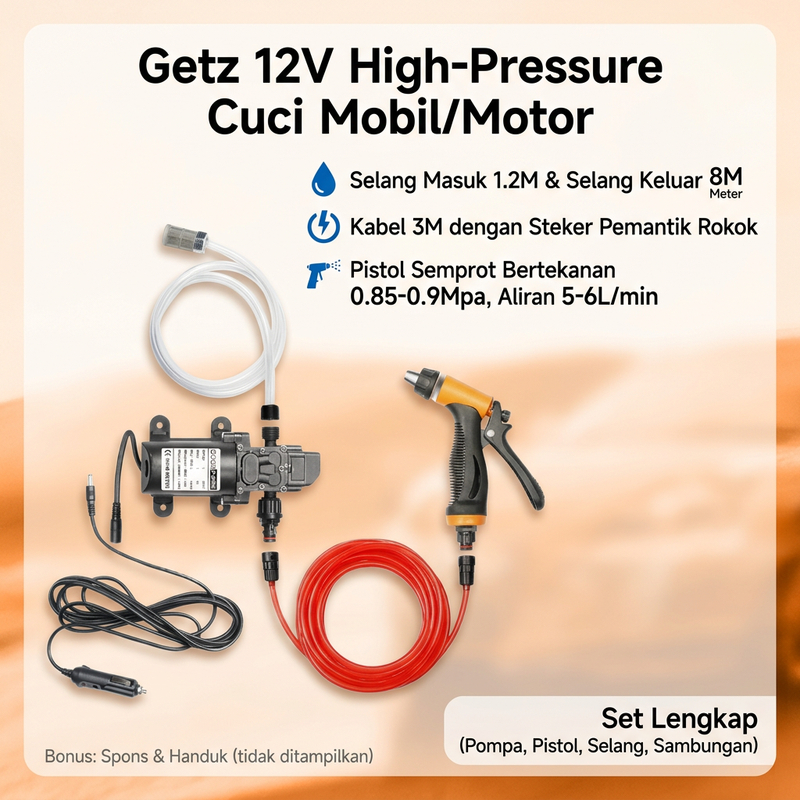 Pompa Air Cuci Mobil Motor Portable 12V 70W Colokan Rokok Mobil Selang 8m Semprotan Tekanan Tinggi D