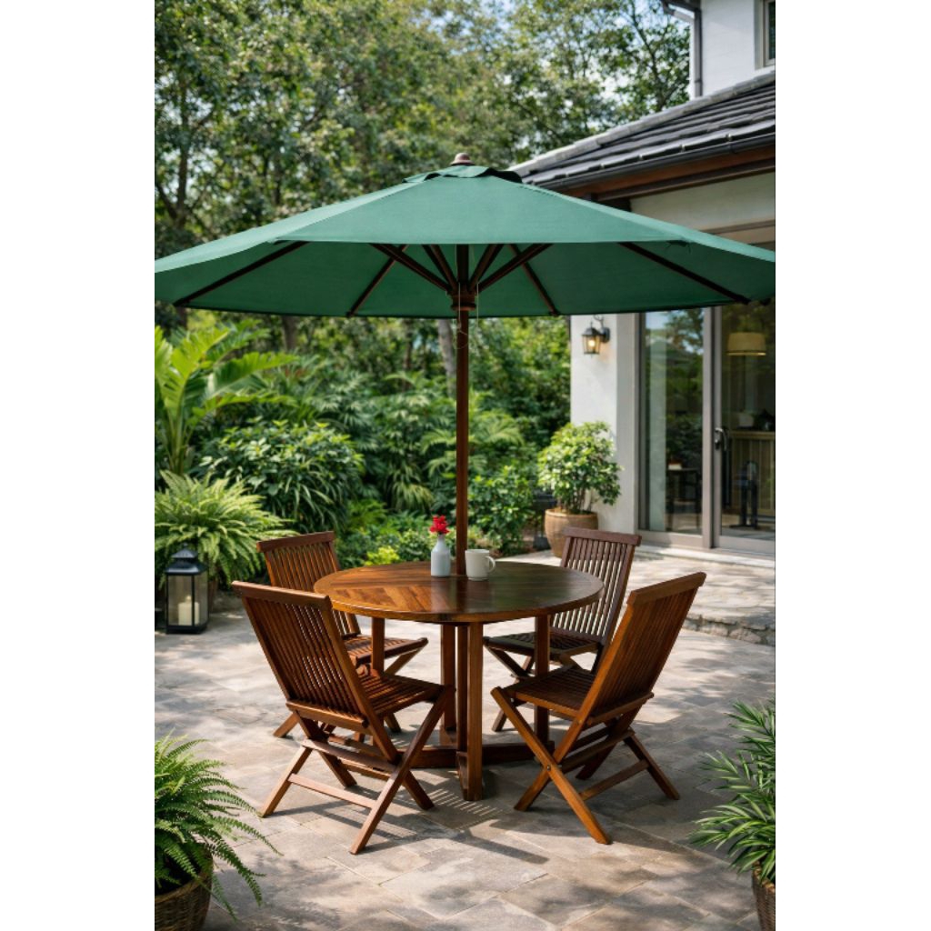 Set Meja Payung Taman Kayu Jati Meja Kursi Outdoor 4 Kursi + Payung Taman Minimalis Set Meja Teras C