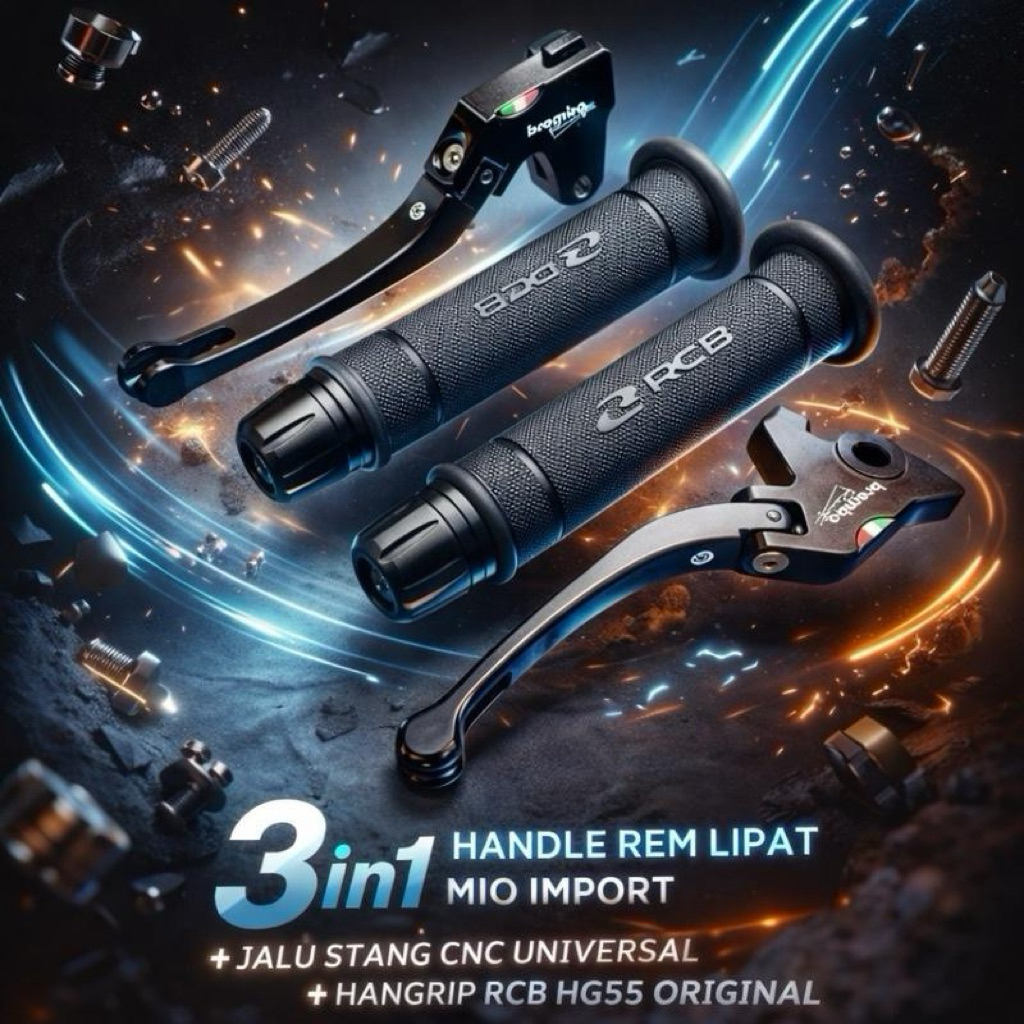 Bundling 3in1 Handle Rem Lipat Mio + Hangrip RCB HG55 Original + Jalu Stang CNC Universal Mio, Mio S